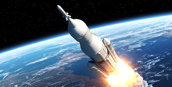 Rocket launching into space over Earth