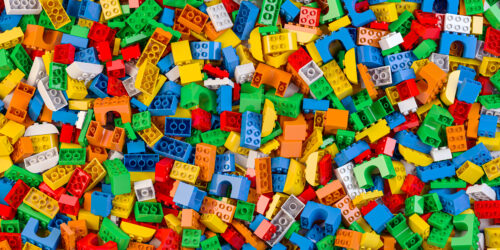 Pile of colorful plastic building blocks
