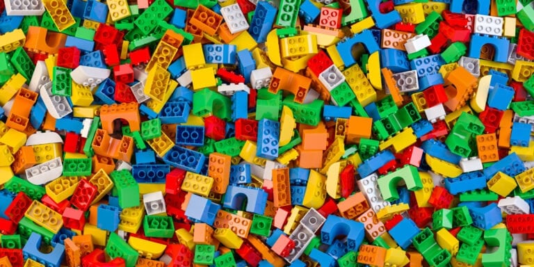 Pile of colorful plastic building blocks